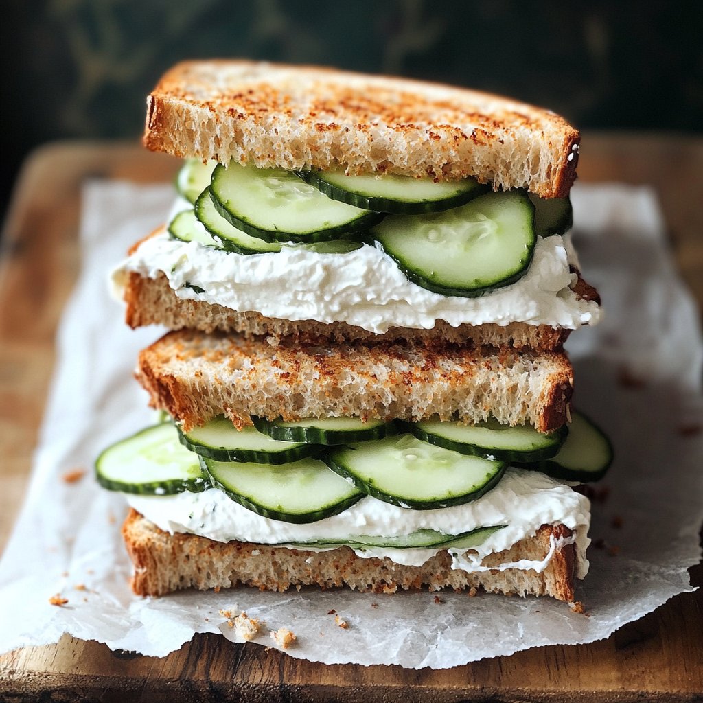 Light Cucumber Cream Cheese Sandwich Lunch
