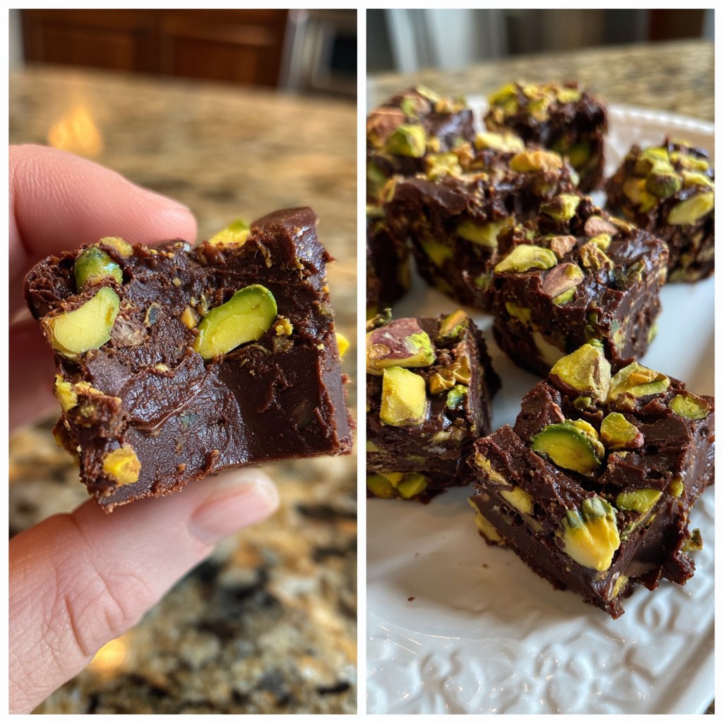 Chocolate Pistachio Fudge Bites