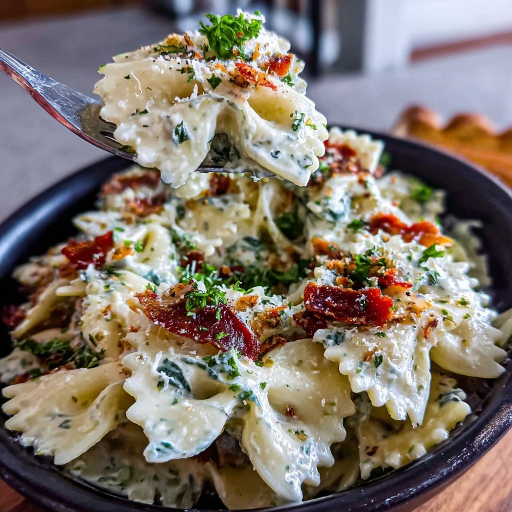 Bow Tie Pasta With Spinach Alfredo