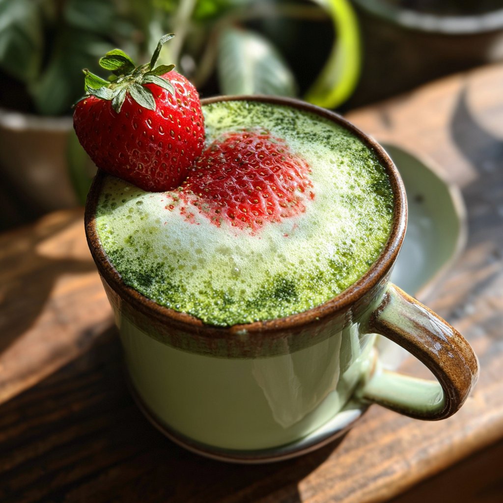 Strawberry Matcha Latte With Milk