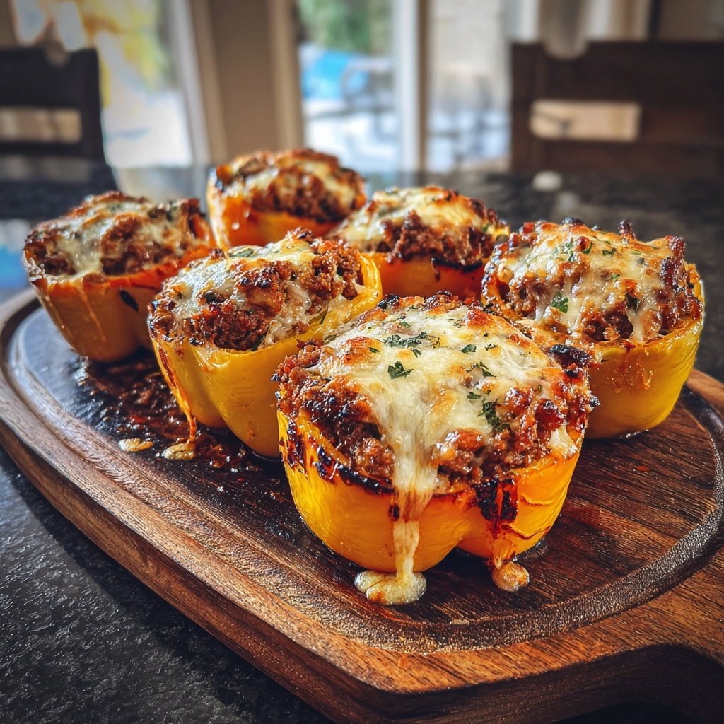Ground Beef And Cheese Stuffed Peppers