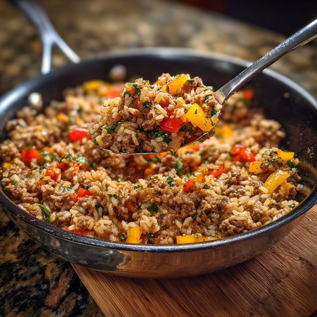 Ground Beef And Herb Rice Skillet
