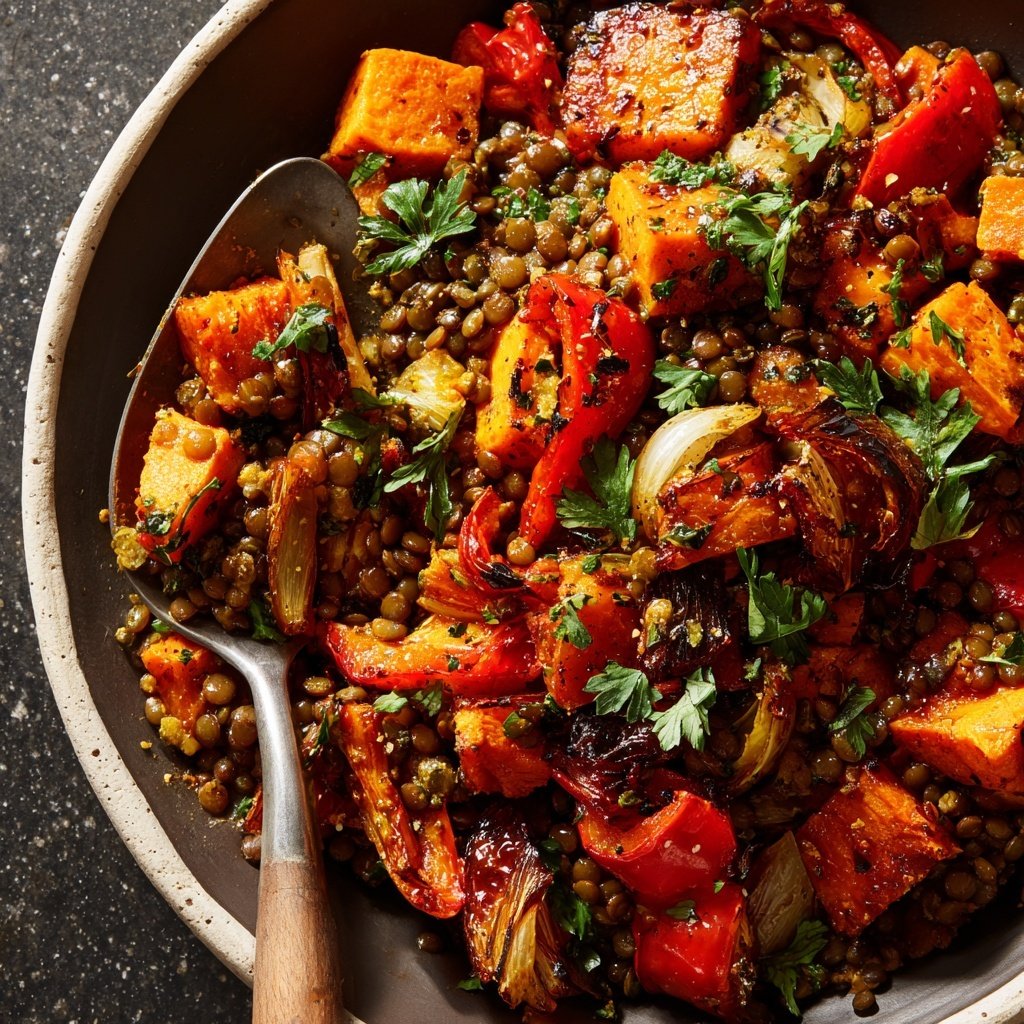 Roasted Veggie Lentil Grain Bowl