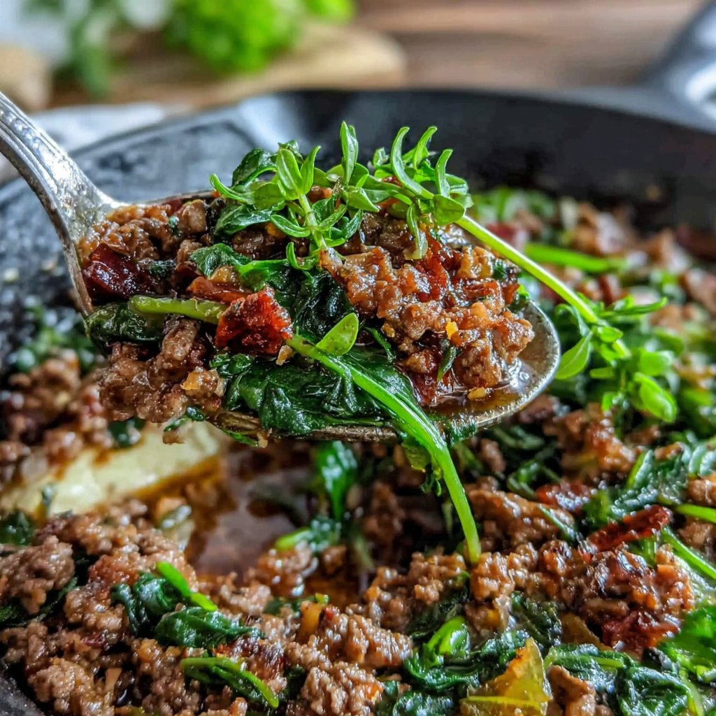 Ground Beef And Spinach Skillet